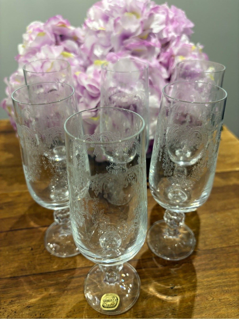 Bohemia Crystal Cascade Champagne Flute Stemmed Glasses - Clear (Set of 6)